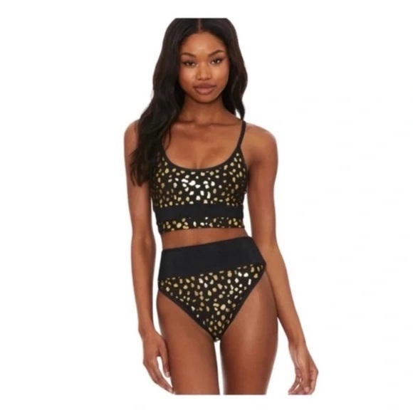New! SET Beach Riot Eva Emmy Ribbed Bikini in Black Gold Spot 24888 4172 - Picture 2 of 12